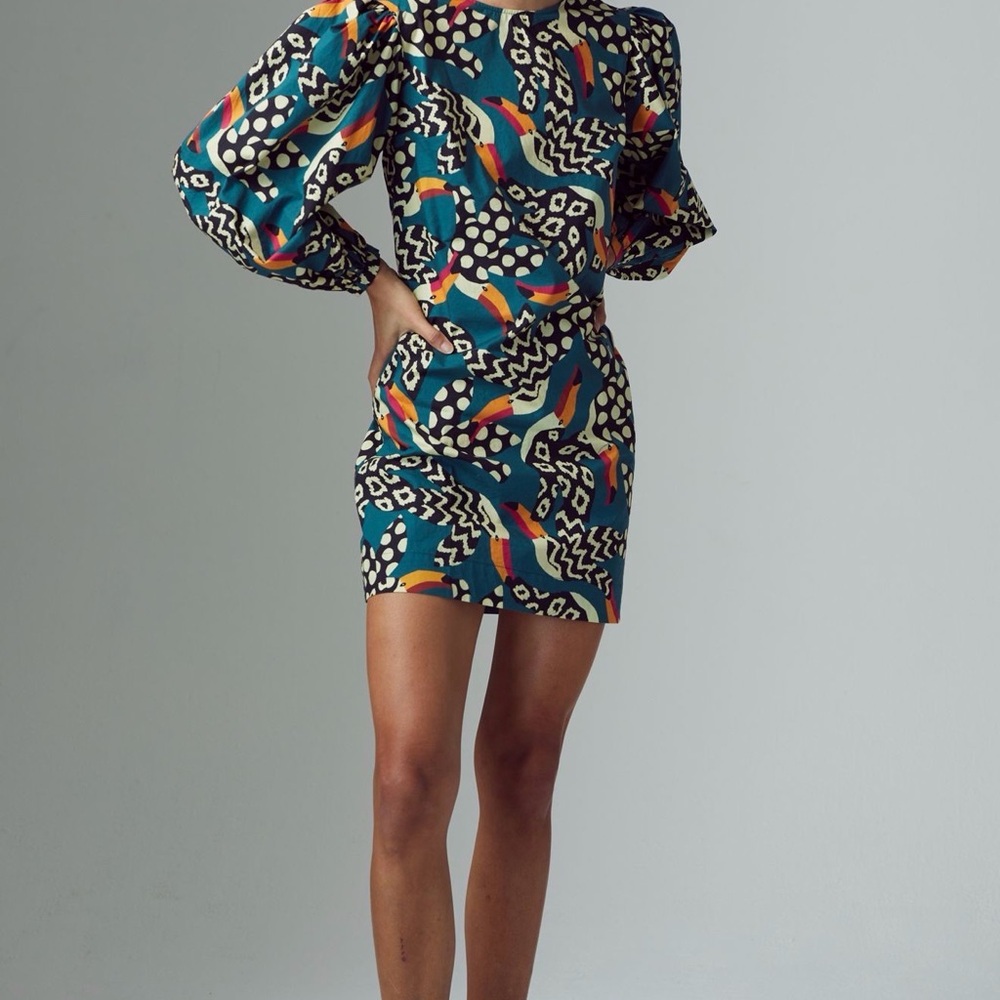 Anthropologie Farm RioTuscans Tunic Dress -Teal and Black Printed Shift Dress